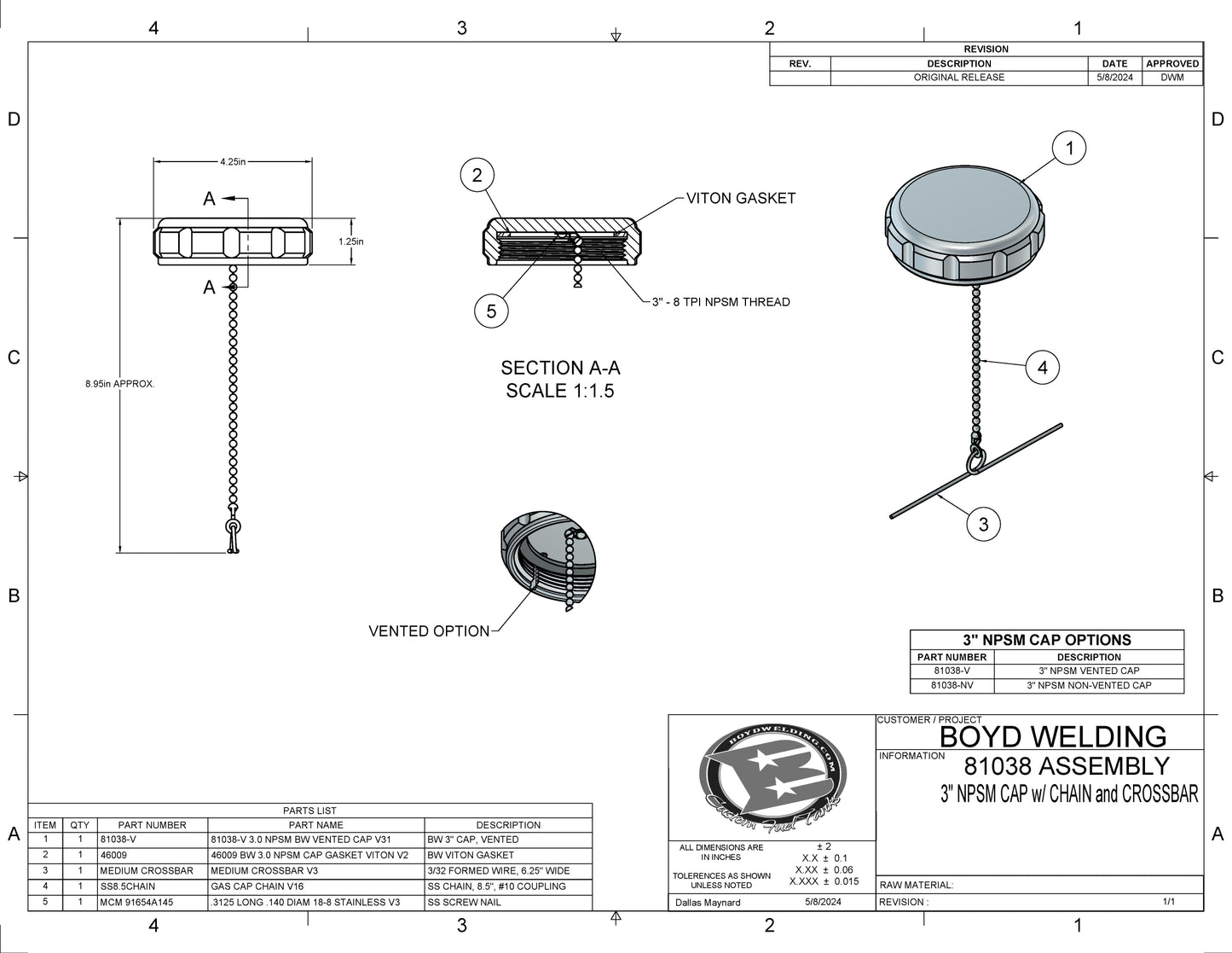 Boyd 3.0" NPSM Loose CNC Machined Aluminum Cap