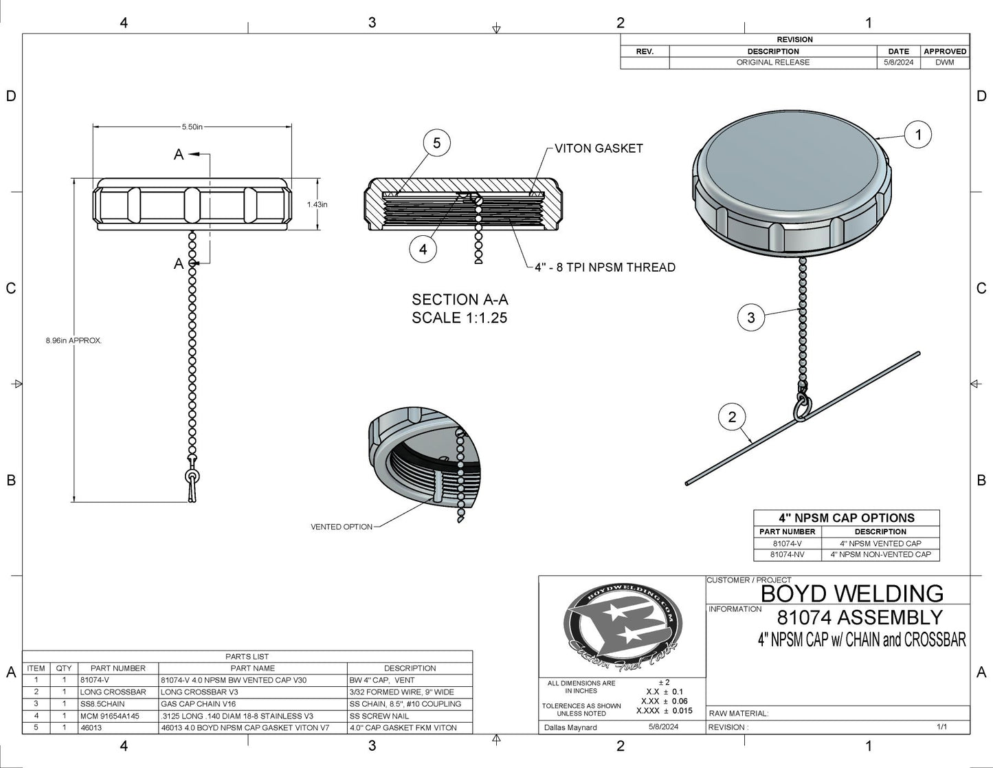 Boyd 4.0" NPSM Loose CNC Machined Aluminum Cap