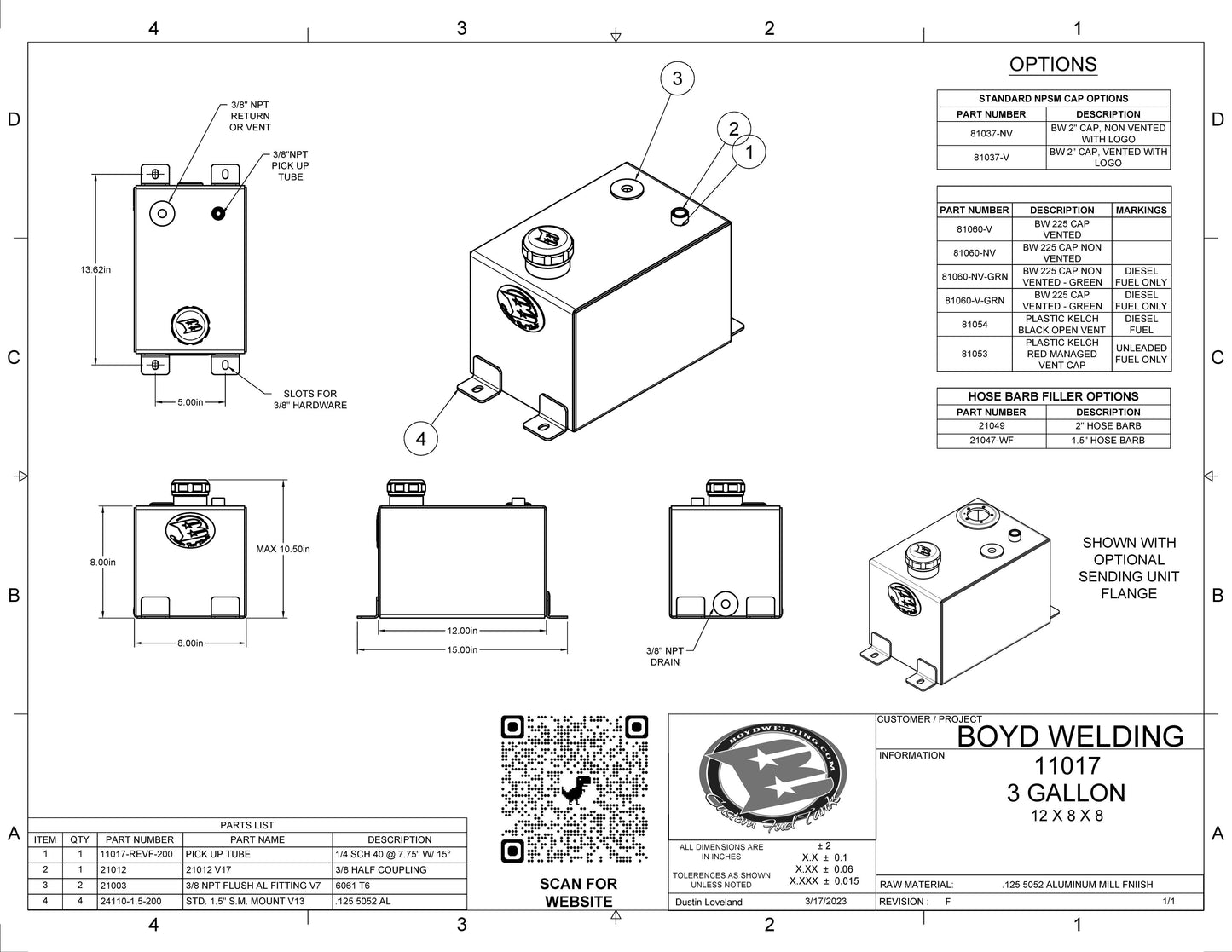 3 Gallon 12x8x8 Aluminum Tank