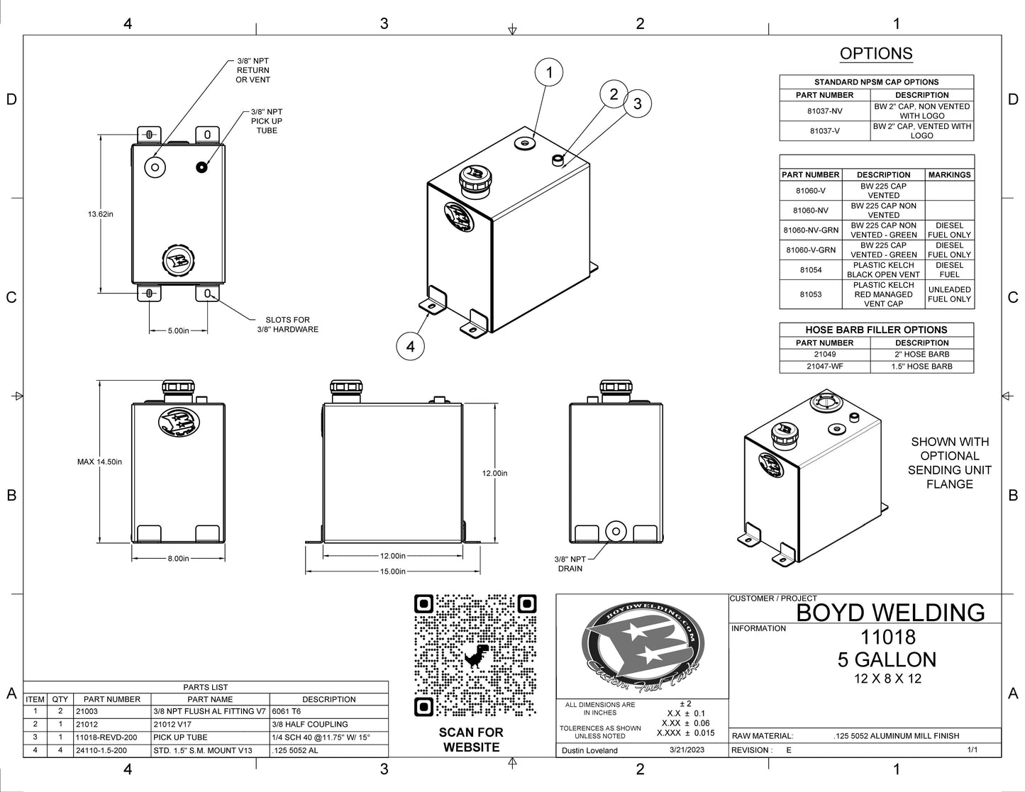 5 Gallon 12x8x12 Aluminum Tank