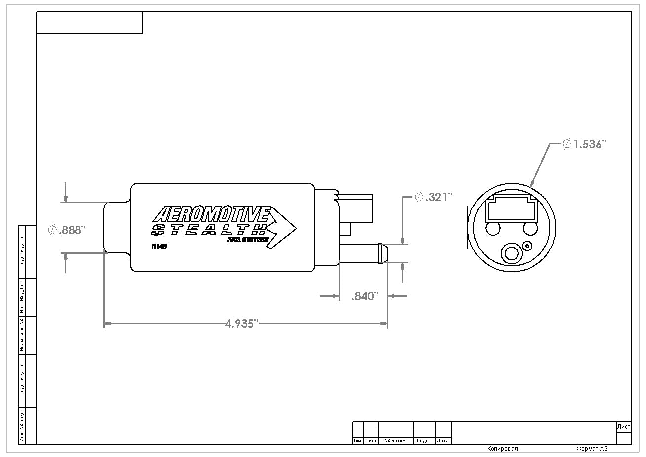 Aeromotive 11540 340LPH Fuel Pump Center Inlet