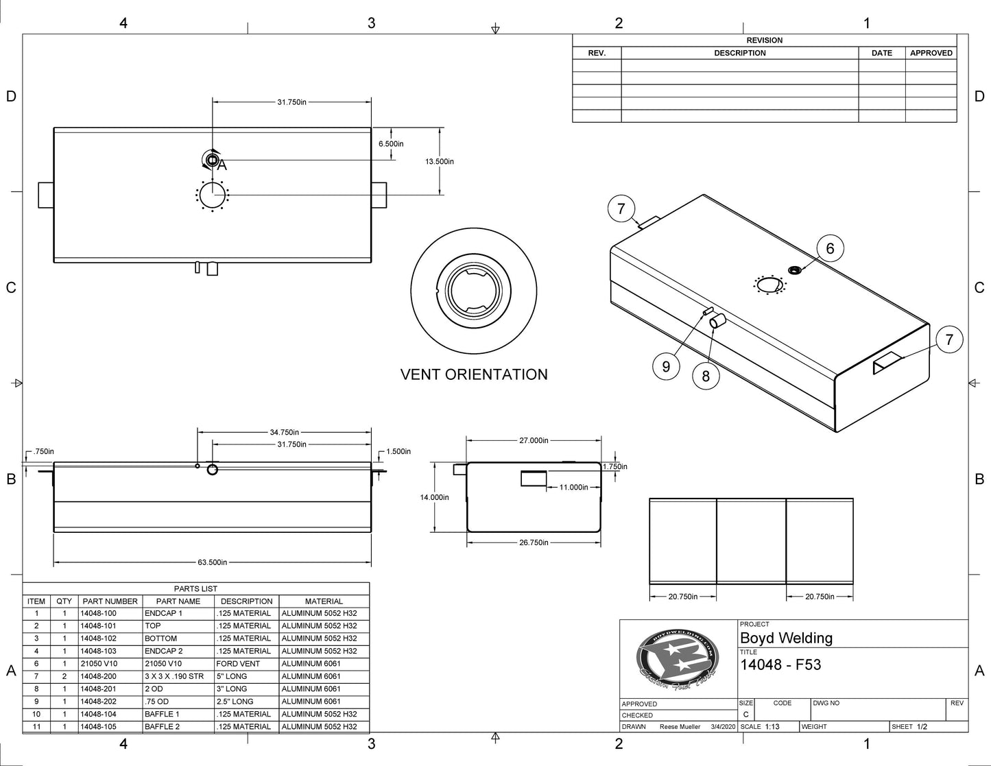 Ford F53 Chassis Motorhome Replacement Aluminum Tank