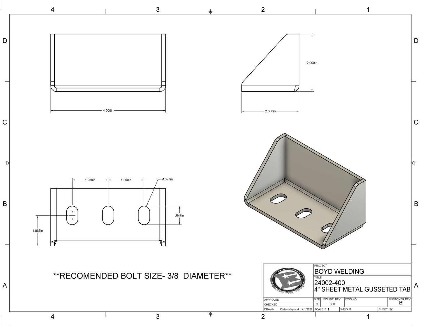 Aluminum 2x2x4" Long Sheet Metal Gusseted Mounting Tabs