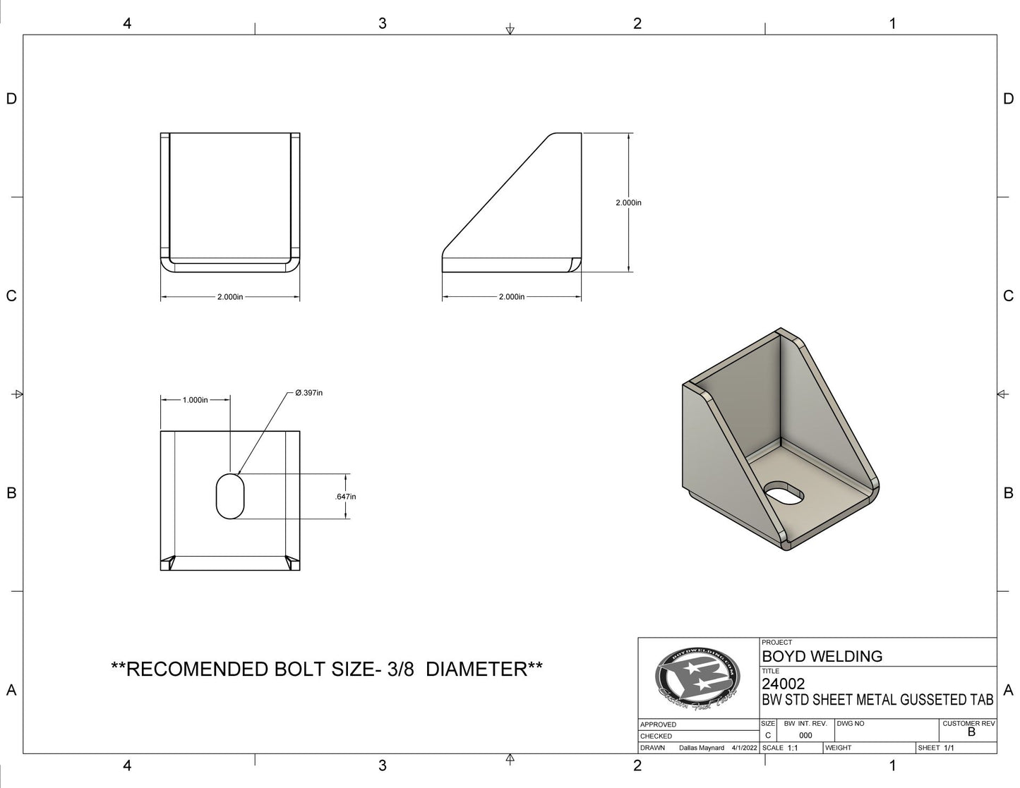 Aluminum 2x2x2" Long Sheet Metal Gusseted Mounting Tabs