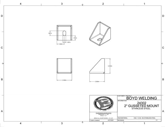 Stainless Steel 2x2x2" Long Sheet Metal Gusseted Mounting Tabs