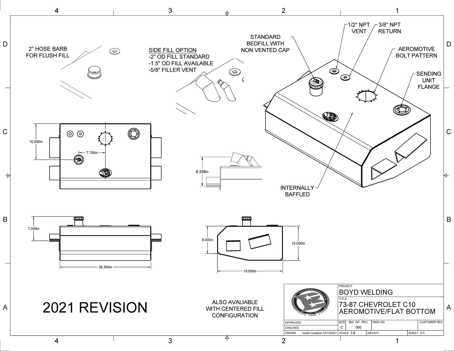 73-87 C10 Bed Fill Tank NO PUMP - Choose in Options