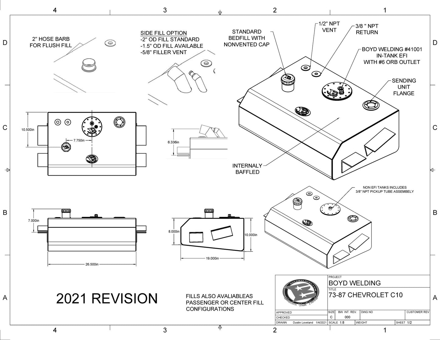 73-87 C10 Bed Fill NON EFI Aluminum Tank