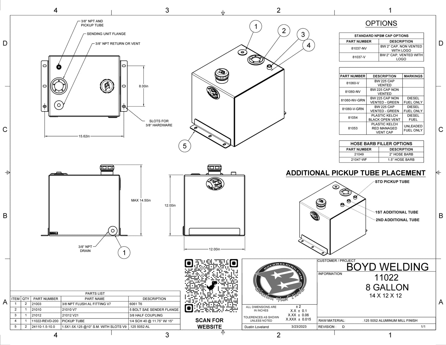 8 Gallon 14x12x12 Aluminum Tank