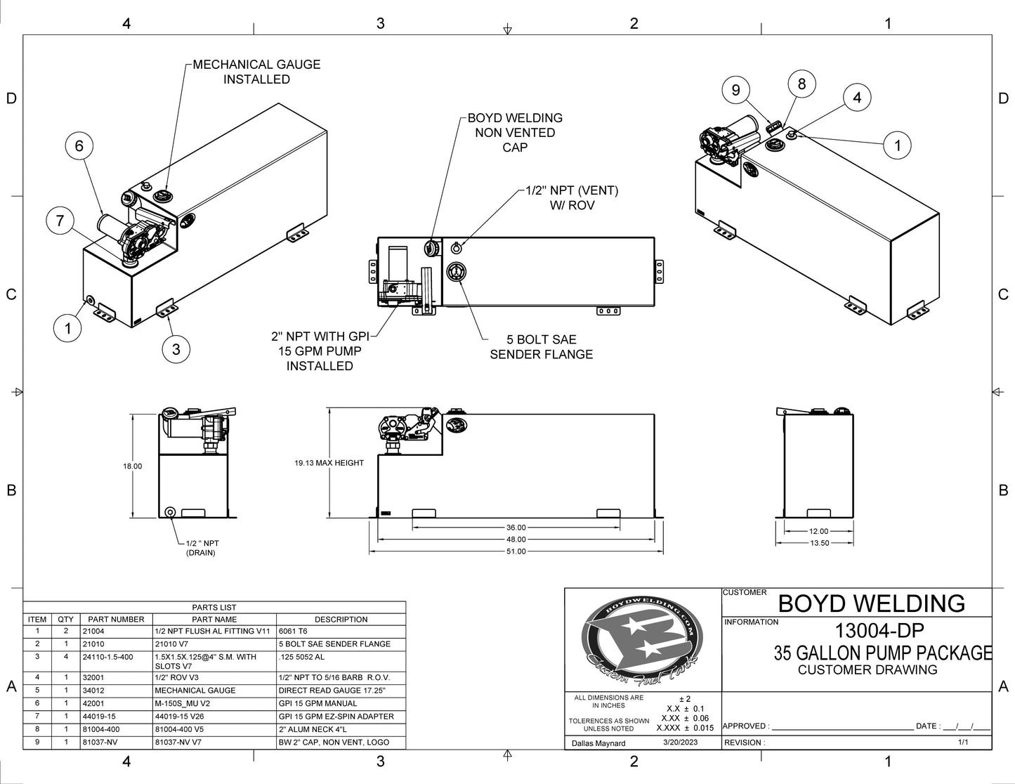 35 Gallon 48x12x18 Aluminum Tank W Pump