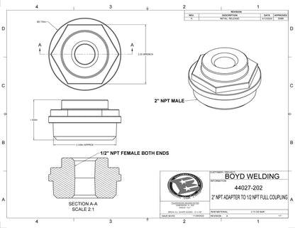 2" NPT Male to Female NPT Full Coupling