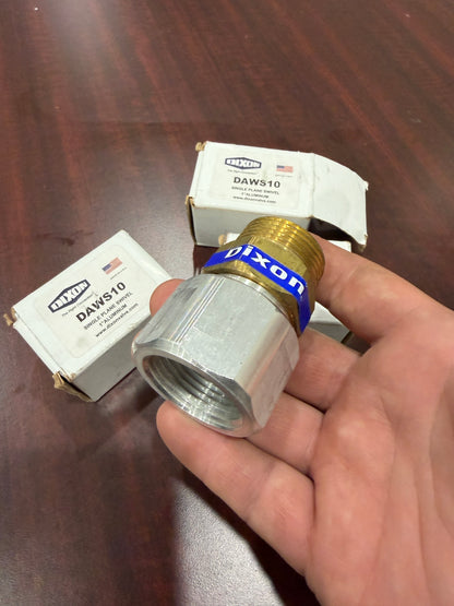 Dixon DAWS10 1 inch aluminum single plane hose swivel with brass male NPT end, shown with original boxes