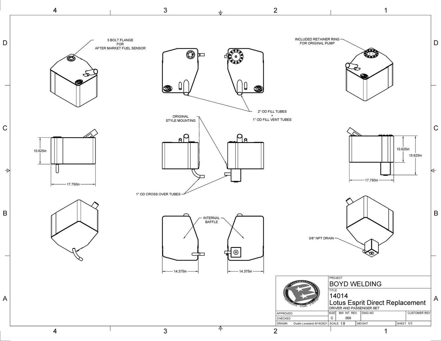 Lotus Esprit Direct Replacement Aluminum Tank/PAIR