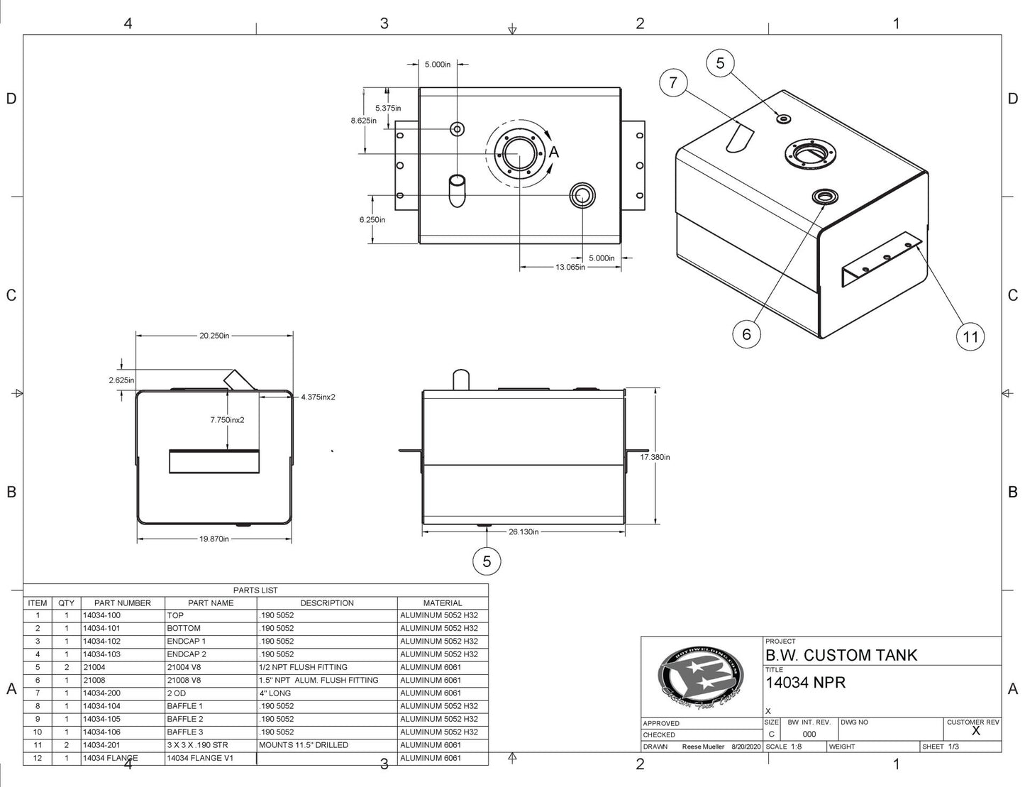 Isuzu NPR Replacement Aluminum Gasoline Tank Early Style