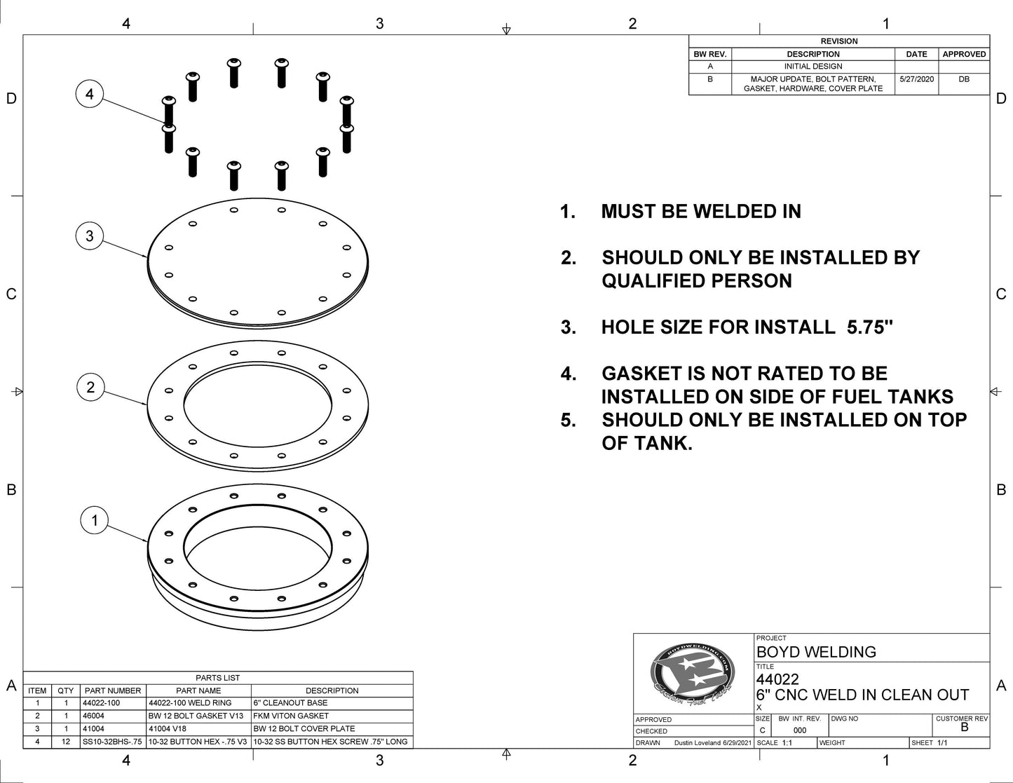 6"OD X 4"ID CNC Machined Aluminum Weld-In Tank Clean Out Flange