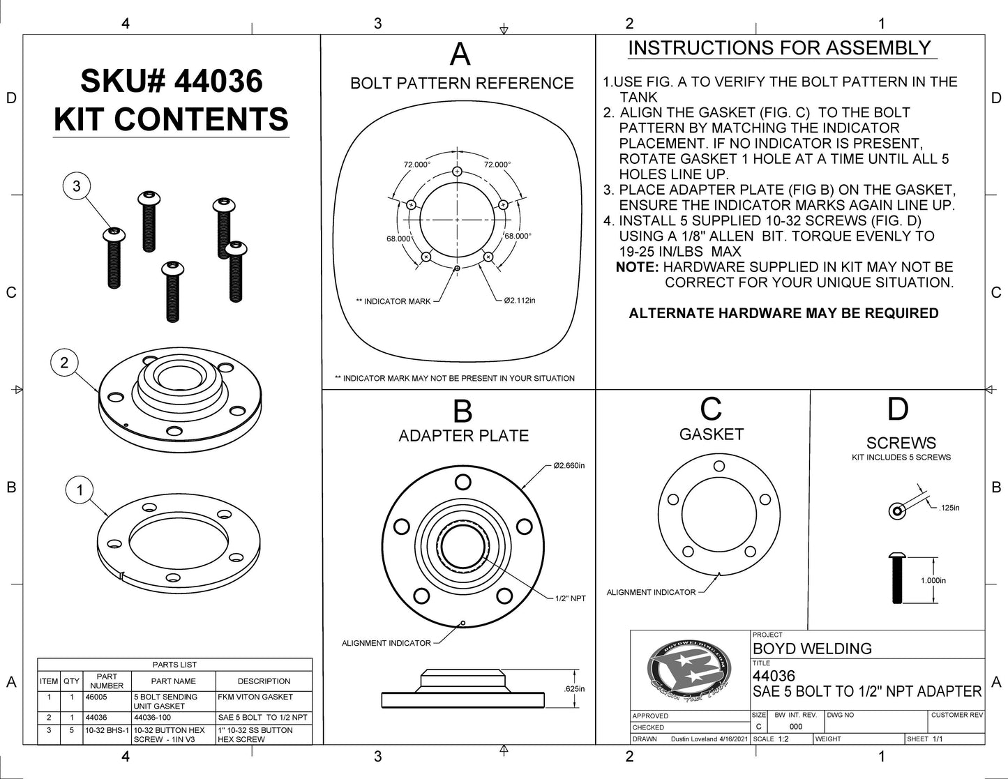 5 Bolt Sensor Flange to 1/2" NPT Adapter