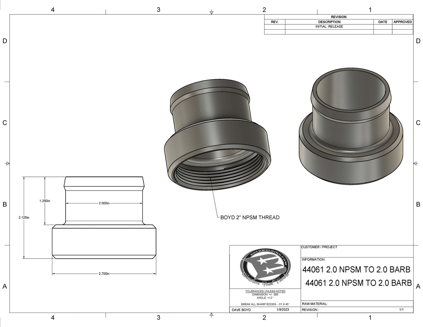 2" NPSM Female Thread to 2" Hose Barb Adapter