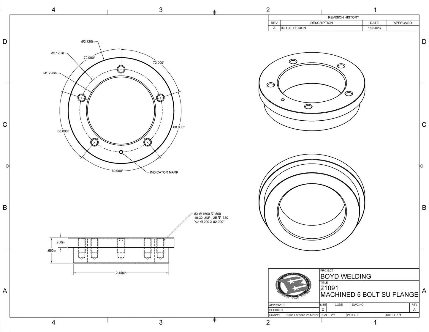 CNC MACHINED 5 BOLT SENDING UNIT FLANGE